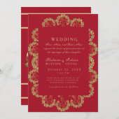 farbenfrohe Hochzeit im indischen Rot & Gold-Stil Einladung (Vorne/Hinten)