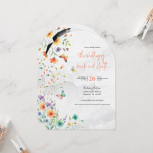 Farbenfrohe Hochzeit mit floralen Butterfly Einladung