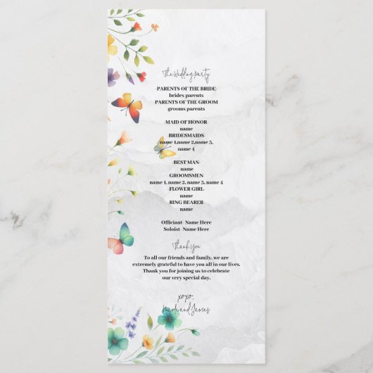 Farbenfrohe Hochzeit mit floralen Butterfly Programm (Rückseite)