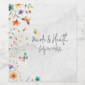 Farbenfrohe Hochzeit mit floralen Butterfly Weinetikett (Einzelnes Label)