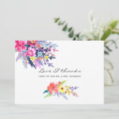 farbenfrohe Hochzeit mit floralen Wasserfarben Dankeskarte (Stehend Vorderseite)