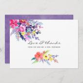 farbenfrohe Hochzeit mit floralen Wasserfarben Dankeskarte (Vorne/Hinten)