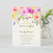 farbenfrohe Hochzeit mit floralen Wasserfarben Einladung (Stehend Vorderseite)