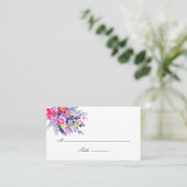farbenfrohe Hochzeit mit floralen Wasserfarben Platzkarte (Stehend Vorderseite)