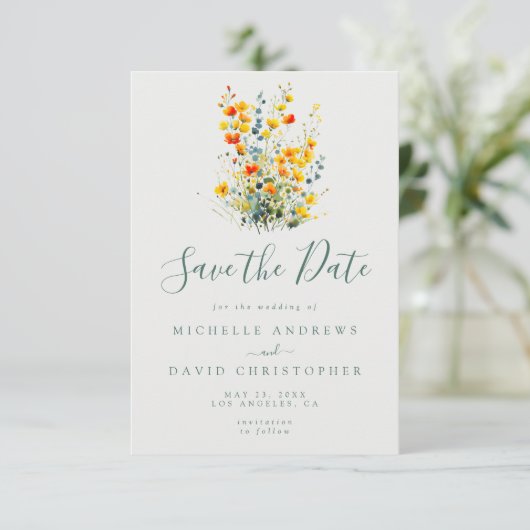 farbenfrohe Hochzeit mit floralen Wasserfarben Save The Date (Stehend Vorderseite)