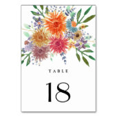 farbenfrohe Hochzeit mit floralen Wasserfarben Tischnummer (Vorderseite)