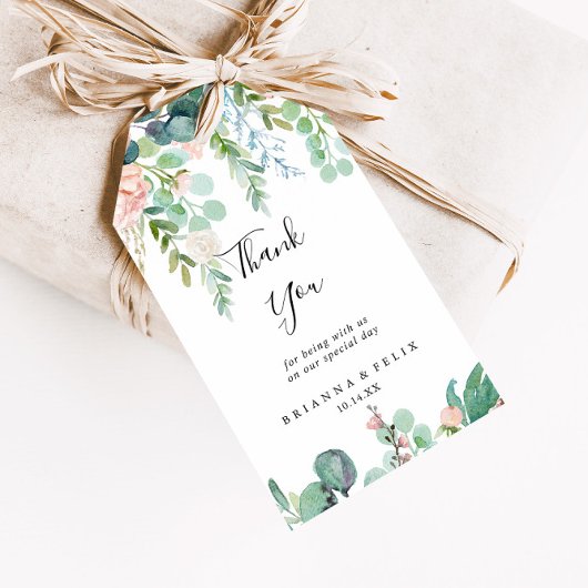 Farbenfrohe Hochzeit mit tropischen Pflanzen Viele Geschenkanhänger