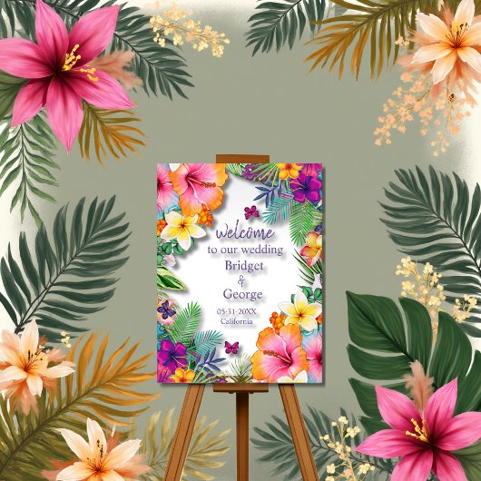 Farbenfrohe Hochzeit mit tropischer hawaiianischer Acrylschild