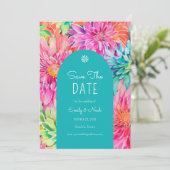 Farbenfrohe Hochzeit mit tropischer Wasserfarbe Save The Date (Stehend Vorderseite)