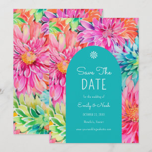 Farbenfrohe Hochzeit mit tropischer Wasserfarbe Save The Date
