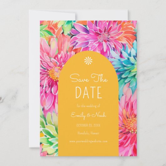 Farbenfrohe Hochzeit mit tropischer Wasserfarbe Save The Date (Vorderseite)