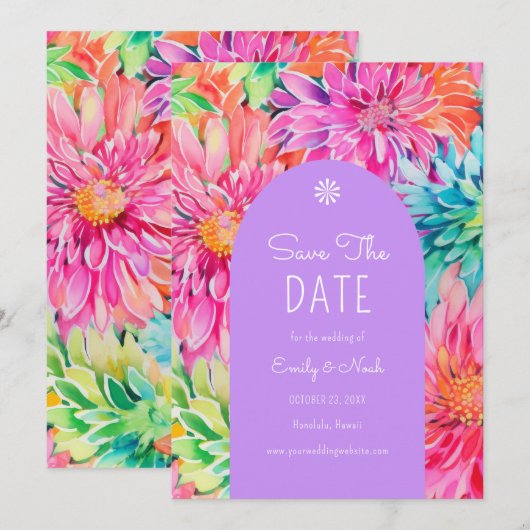 Farbenfrohe Hochzeit mit tropischer Wasserfarbe Save The Date (Vorne/Hinten)