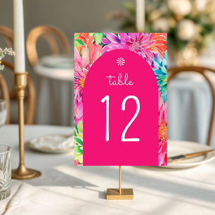 Farbenfrohe Hochzeit mit tropischer Wasserfarbe Tischnummer