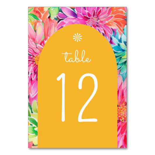 Farbenfrohe Hochzeit mit tropischer Wasserfarbe Tischnummer (Rückseite)