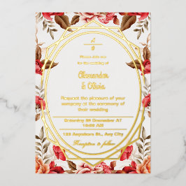 Farbenfrohe Hochzeit Moderner botanischer Blumenga Folieneinladung