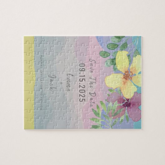 Farbenfrohe Hochzeit retten das Datum der Einladun Puzzle (Horizontal)