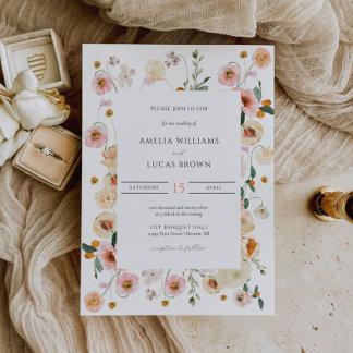 Farbenfrohe Hochzeitseinladung mit Spring Florals Einladung