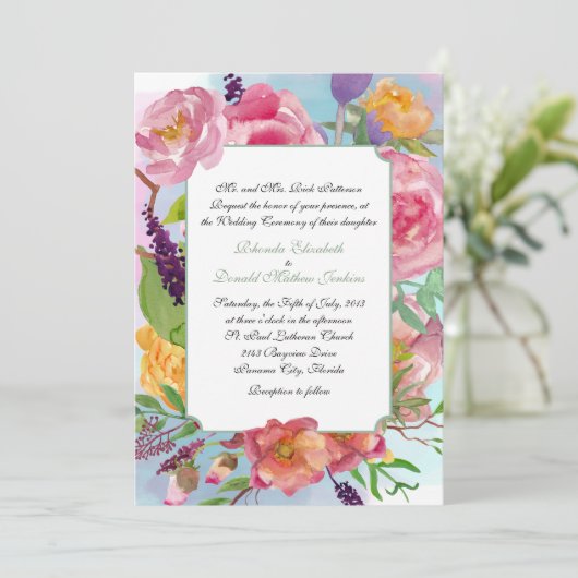 Farbenfrohe Hochzeitsfeier Einladung (Stehend Vorderseite)