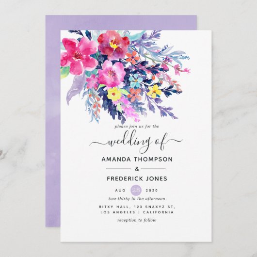 Farbenfrohe Hochzeitsfeier Einladung (Vorne/Hinten)