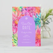 Farbenfrohe Hochzeitsfeier im tropischen Foto Save The Date (Stehend Vorderseite)