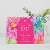 Farbenfrohe Hochzeitsfeier im tropischen Foto Save The Date (Stehend Vorderseite)