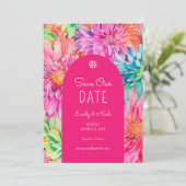 Farbenfrohe Hochzeitsfeier im tropischen Foto Save The Date (Stehend Vorderseite)