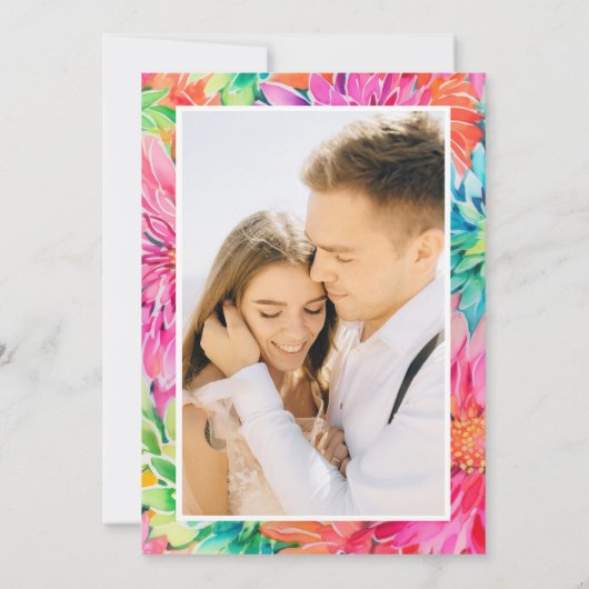 Farbenfrohe Hochzeitsfeier im tropischen Foto Save The Date (Rückseite)