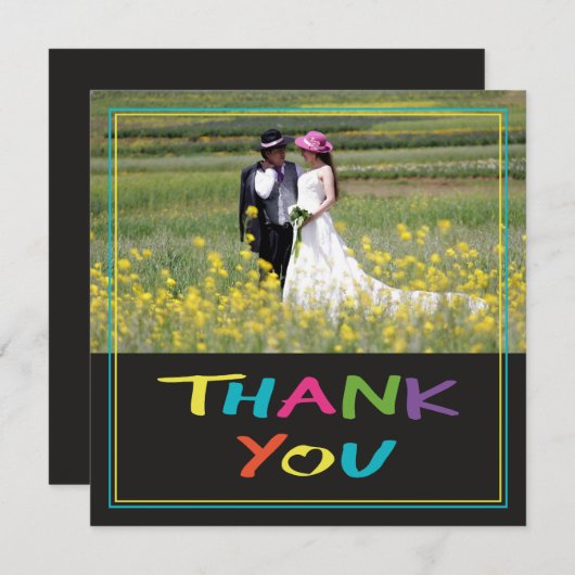 Farbenfrohe Hochzeitsfeier "Letter with a Heart"-F Dankeskarte (Vorne/Hinten)