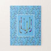 Farbenfrohe Hockey Sticks Blue Background Puzzle (Vertikal)