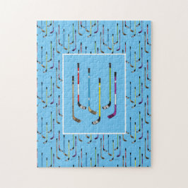 Farbenfrohe Hockey Sticks Blue Background Puzzle