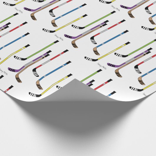 Farbenfrohe Hockeyschläger Geschenkpapier (Ecke)
