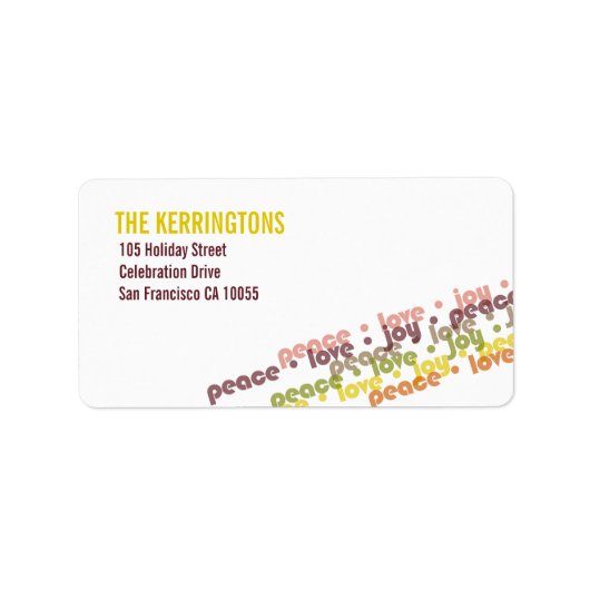 Farbenfrohe Holiday Liebe Peace Joy Address Labels Adressaufkleber (Vorne)