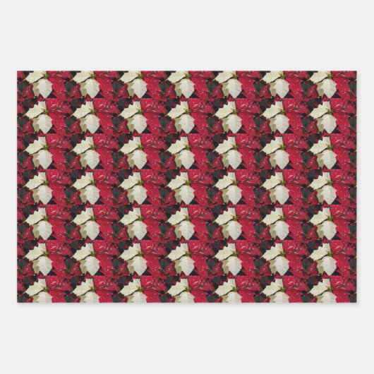 Farbenfrohe Holiday Poinsettias Blumenmuster Geschenkpapier Set (Vorderseite)