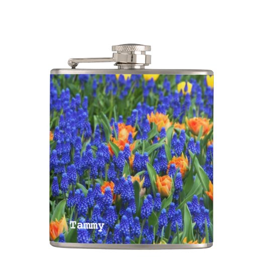 Farbenfrohe Holland Blub Blume Custom Flask Flachmann (Vorderseite)
