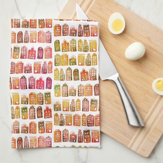 Farbenfrohe holländische Häuser Amsterdam Muster R Geschirrtuch (Viertel Falte)