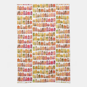 Farbenfrohe holländische Häuser Amsterdam Muster R Geschirrtuch