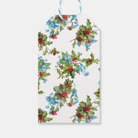 Farbenfrohe Holly and Blue Vergiss Me Nots Geschenkanhänger (Rückseite)