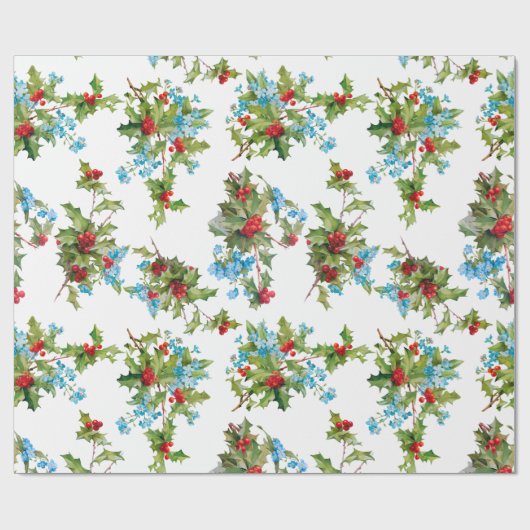 Farbenfrohe Holly and Blue Vergiss Me Nots Geschenkpapier (Flach)