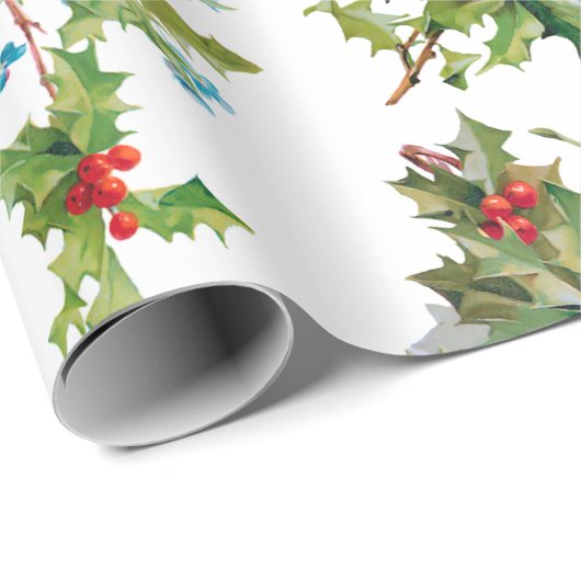 Farbenfrohe Holly and Blue Vergiss Me Nots Geschenkpapier (Rolleneckpunkt)
