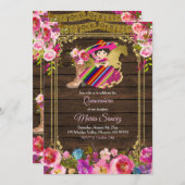 Farbenfrohe Holz Charro Blumenrosa Quinceañera Einladung (Vorne/Hinten)