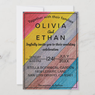 Farbenfrohe Holz rustikal elegante Hochzeit Einlad Einladung