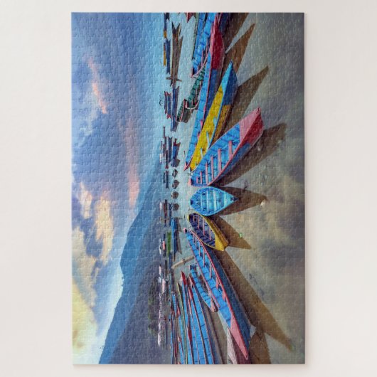 Farbenfrohe Holzboote Phewa Lake Nepal Reise Puzzle (Vertikal)