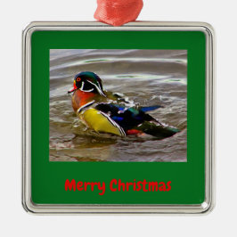 Farbenfrohe Holzente Drack Grün Weihnachten Gerahm Ornament Aus Metall