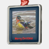 Farbenfrohe Holzente Drake Navy Weihnachten Gerahm Ornament Aus Metall (Links)