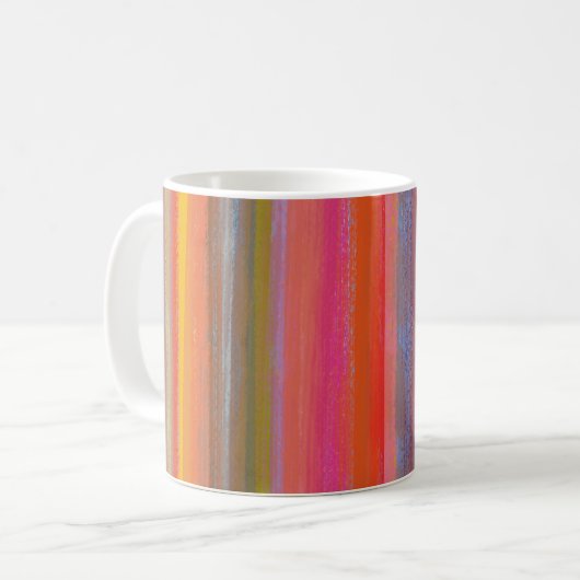 Farbenfrohe Holzkohle Boho Streifen Kaffeetasse (Vorderseite Links)