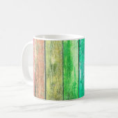 Farbenfrohe Holzstruktur. mehrfarbig Kaffeetasse (Vorderseite Links)