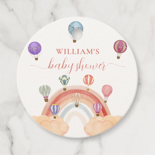 Farbenfrohe Hot Air Ballon Rainbow Baby Dusche Geschenkanhänger (Vorderseite)