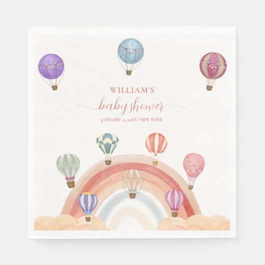 Farbenfrohe Hot Air Ballon Rainbow Baby Dusche Serviette (Vorderseite)