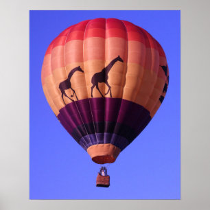 Farbenfrohe Hot Air Ballon Safari Giraffe Poster
