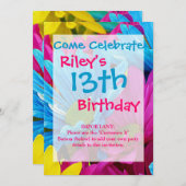 Farbenfrohe Hot Pink Aquamarin Blue Gerber Blume Einladung (Vorne/Hinten)